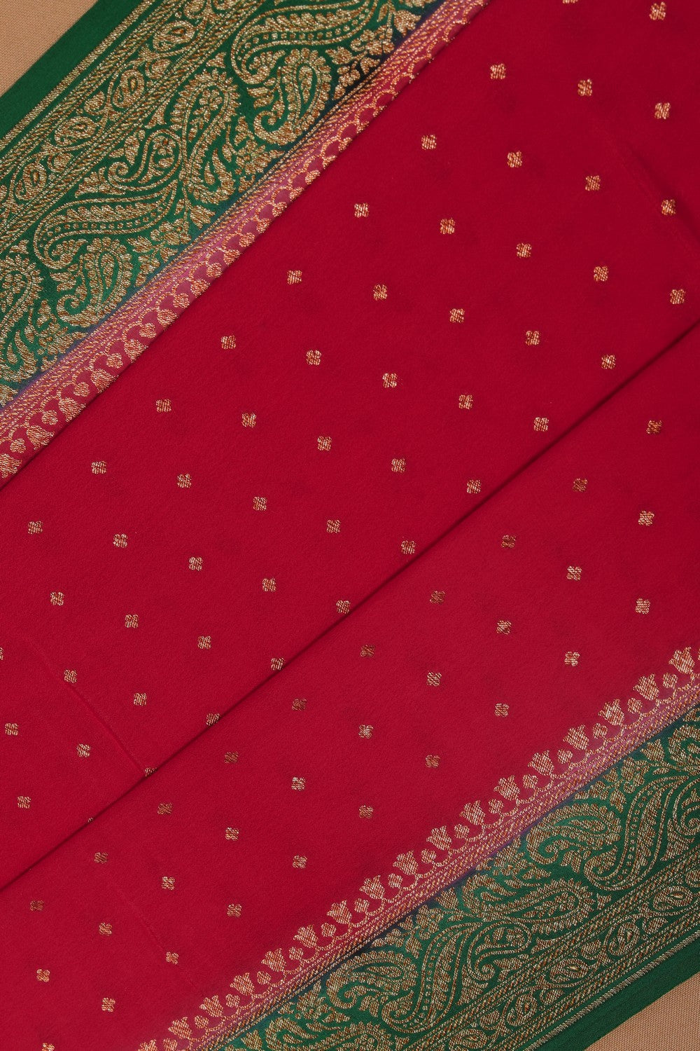 Image of Banarasi Crepe Coral Red Saree