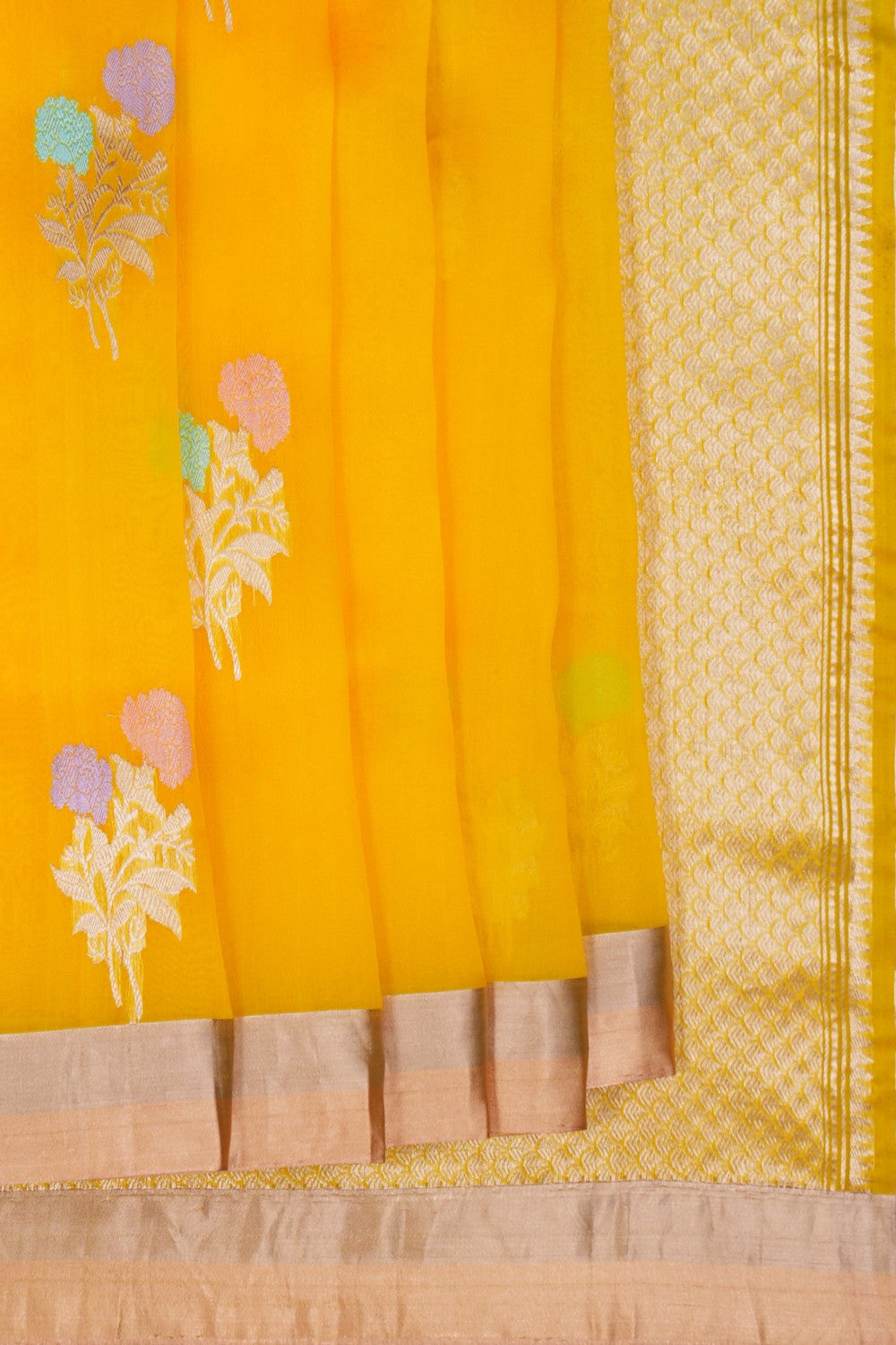 Image of Chanderi Kora Silk Yellow Saree