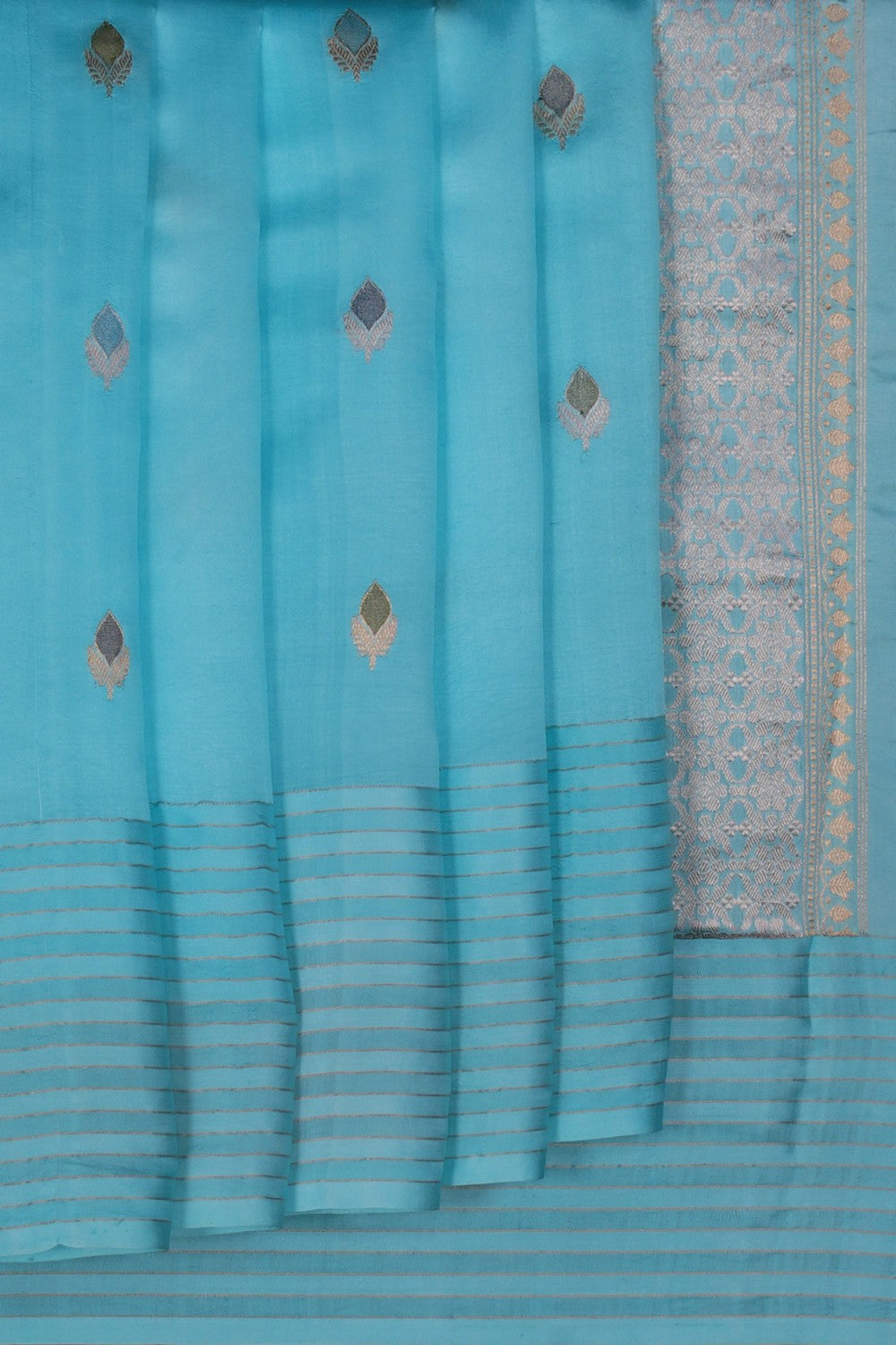 Image of Chanderi Satin Silk Sea Blue Saree
