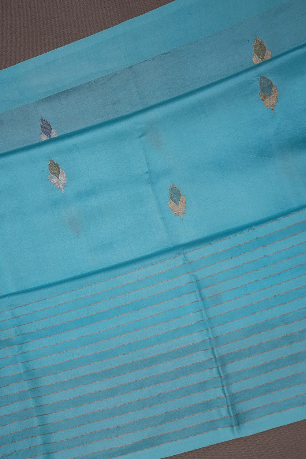 Image of Chanderi Satin Silk Sea Blue Saree