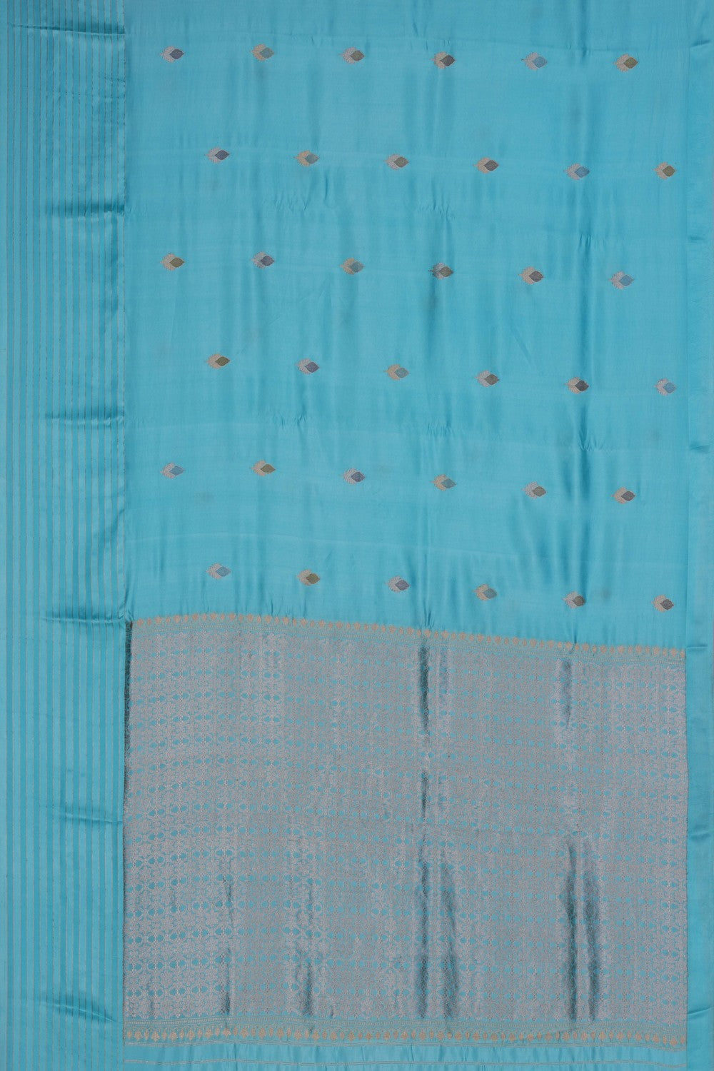 Image of Chanderi Satin Silk Sea Blue Saree
