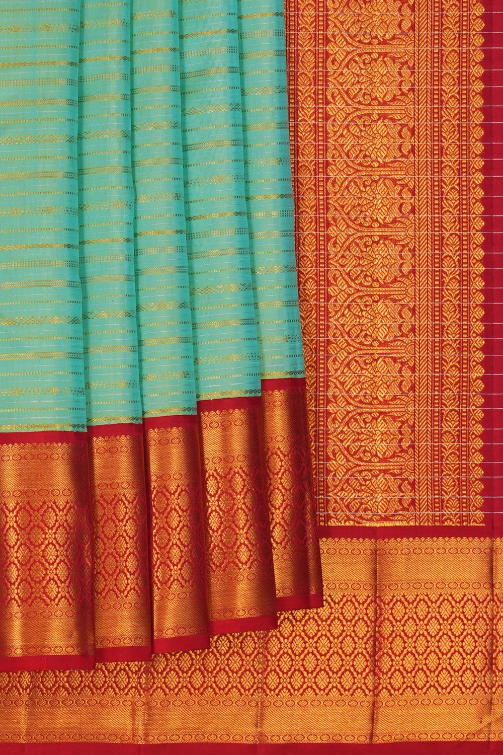 Image of Kanchipuram Silk Brocade Sea Green Saree