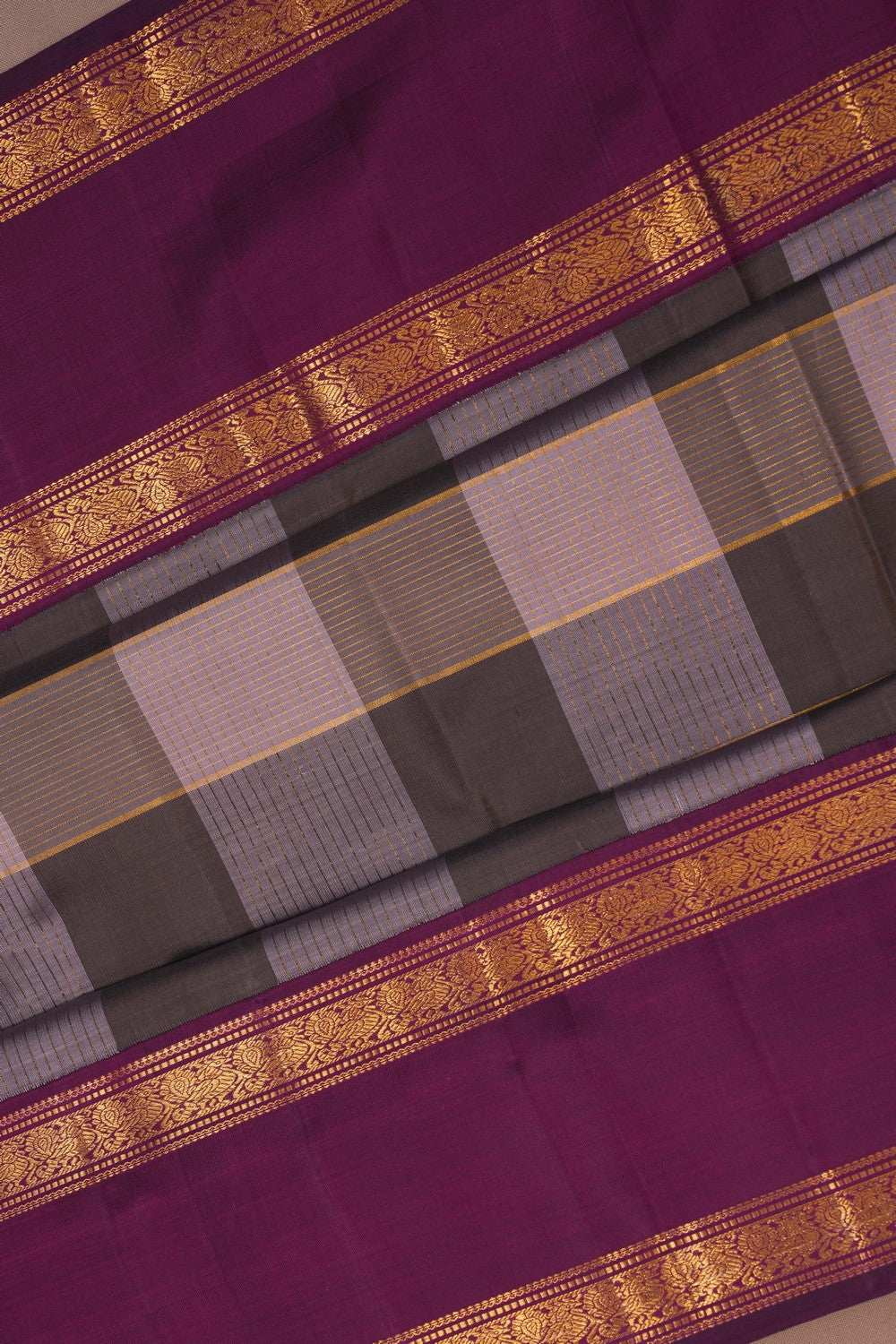 Image of Kanchipuram Silk Kattam Grey Saree