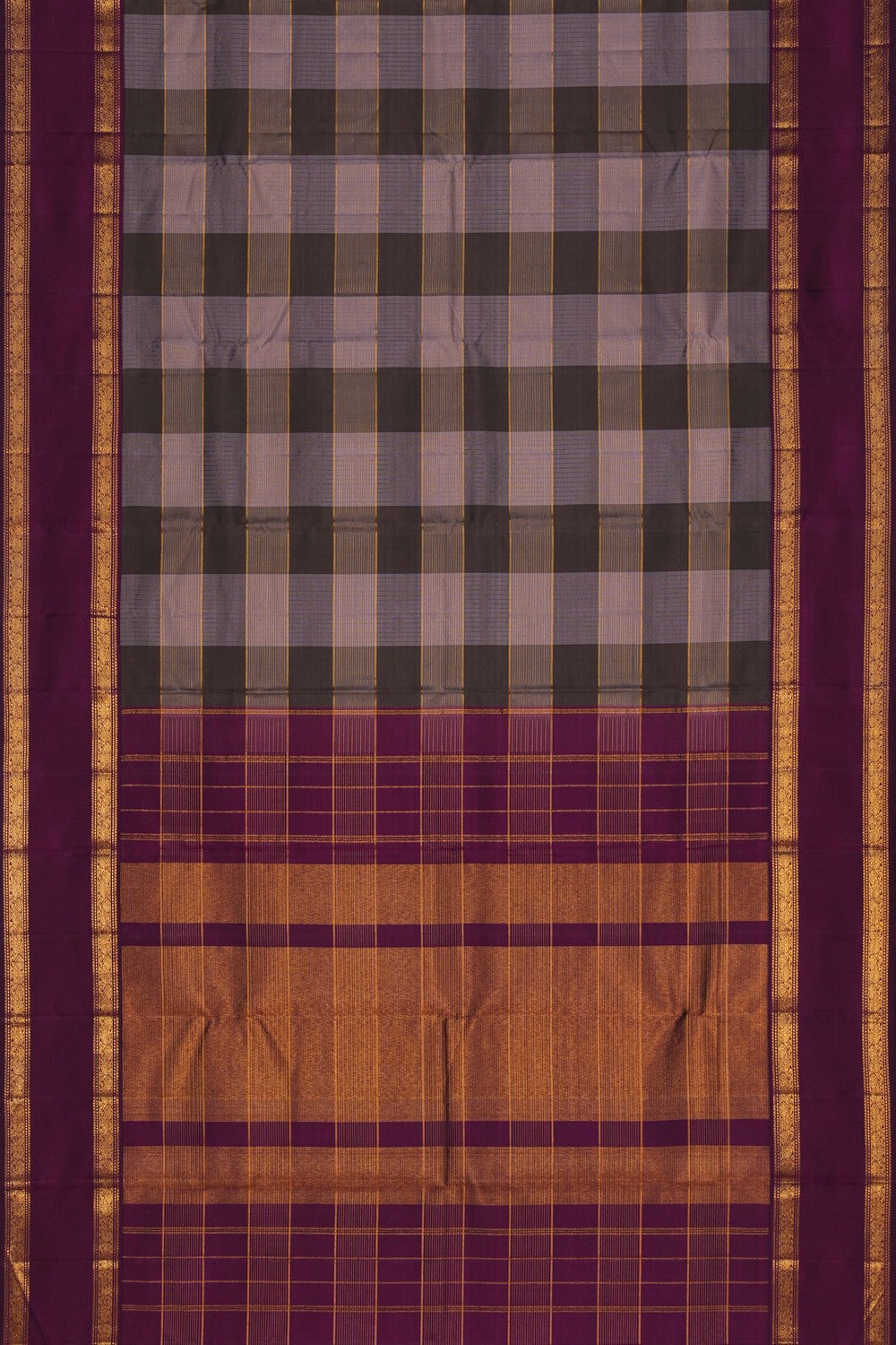 Image of Kanchipuram Silk Kattam Grey Saree