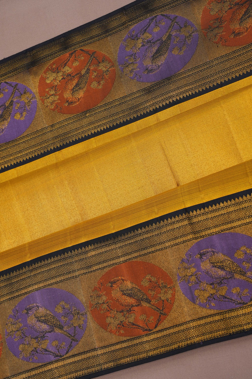 Image of Kanchipuram Tissue Silk Gold Yellow Saree