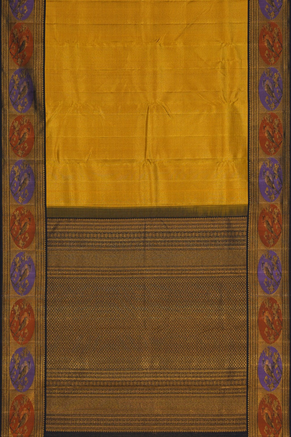 Image of Kanchipuram Tissue Silk Gold Yellow Saree