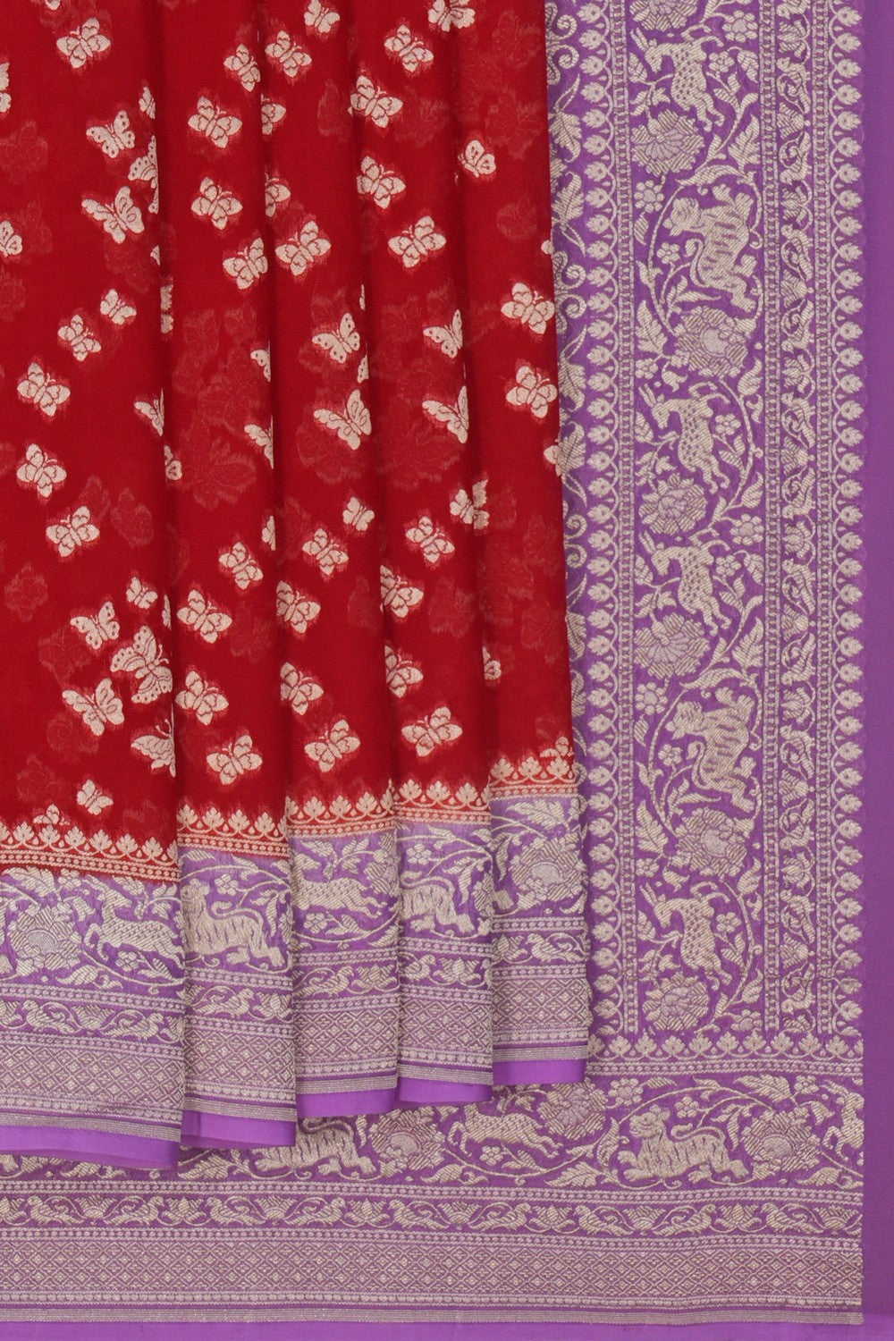 Image of Banarasi Chiffon Red Saree