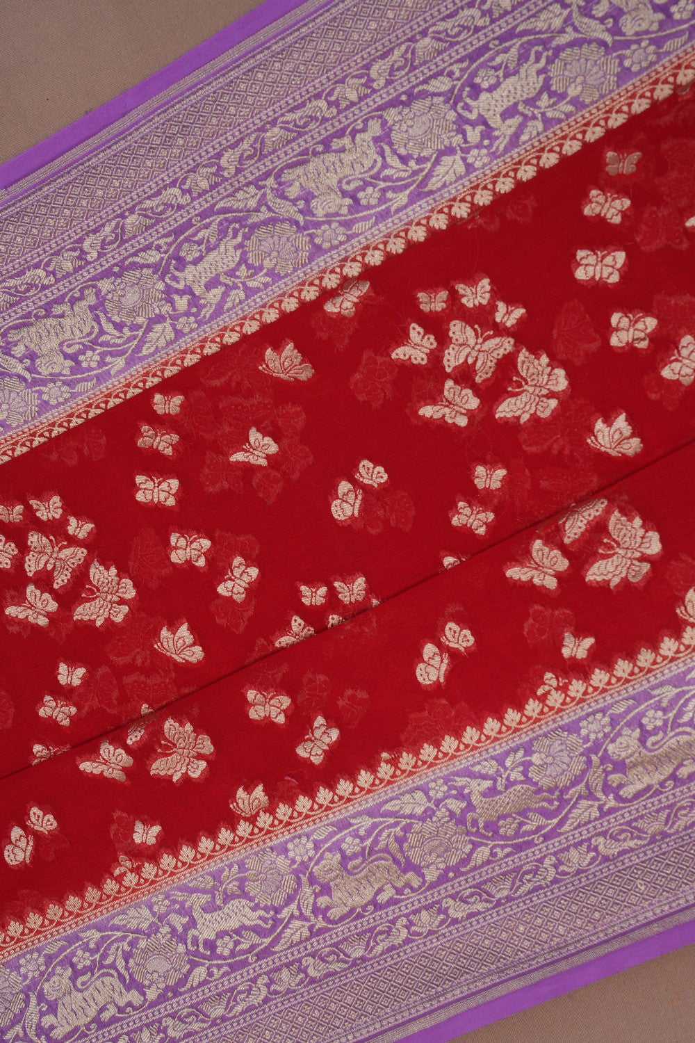 Image of Banarasi Chiffon Red Saree