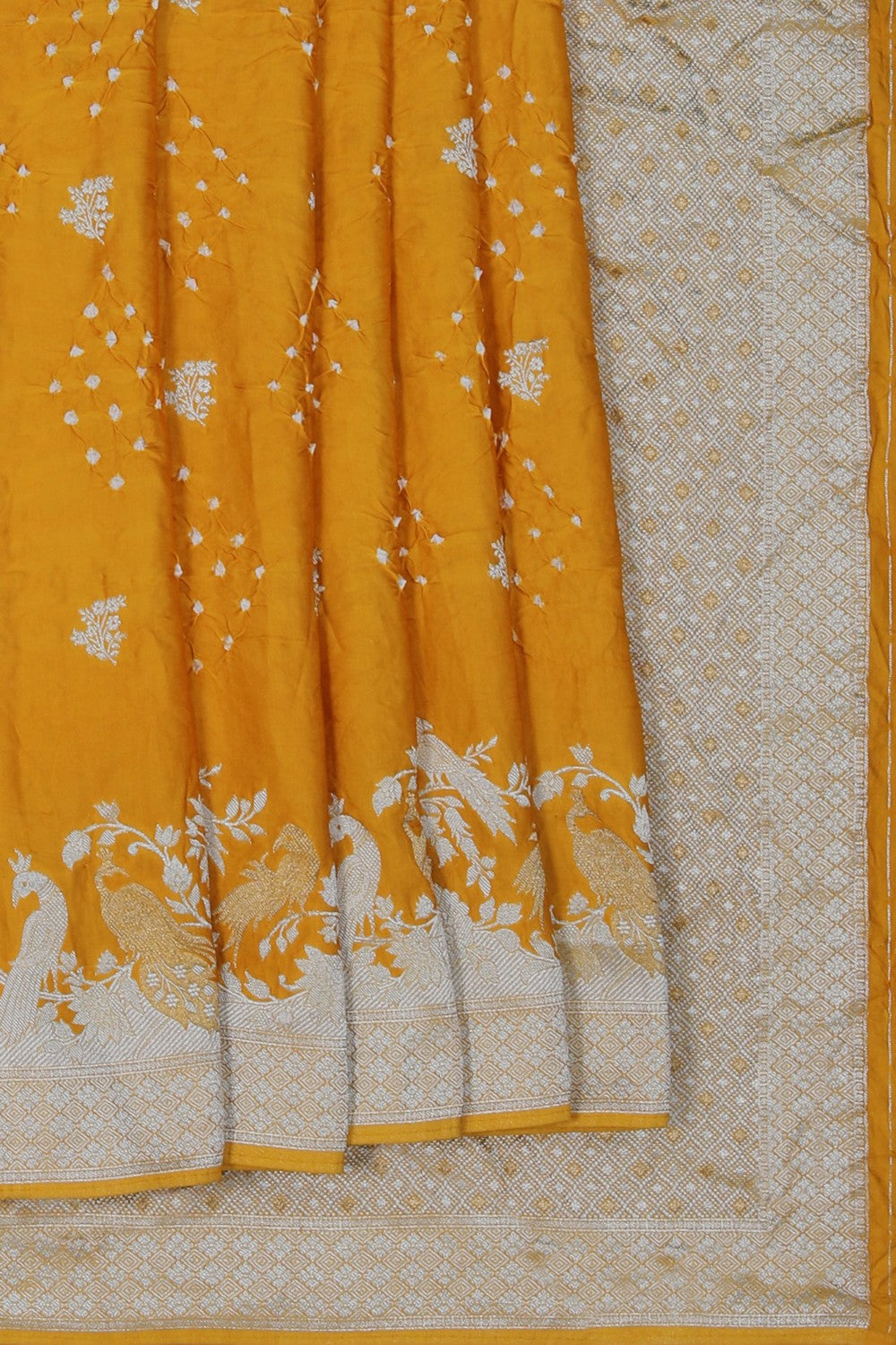 Image of Satin Bandhani Yellow Saree