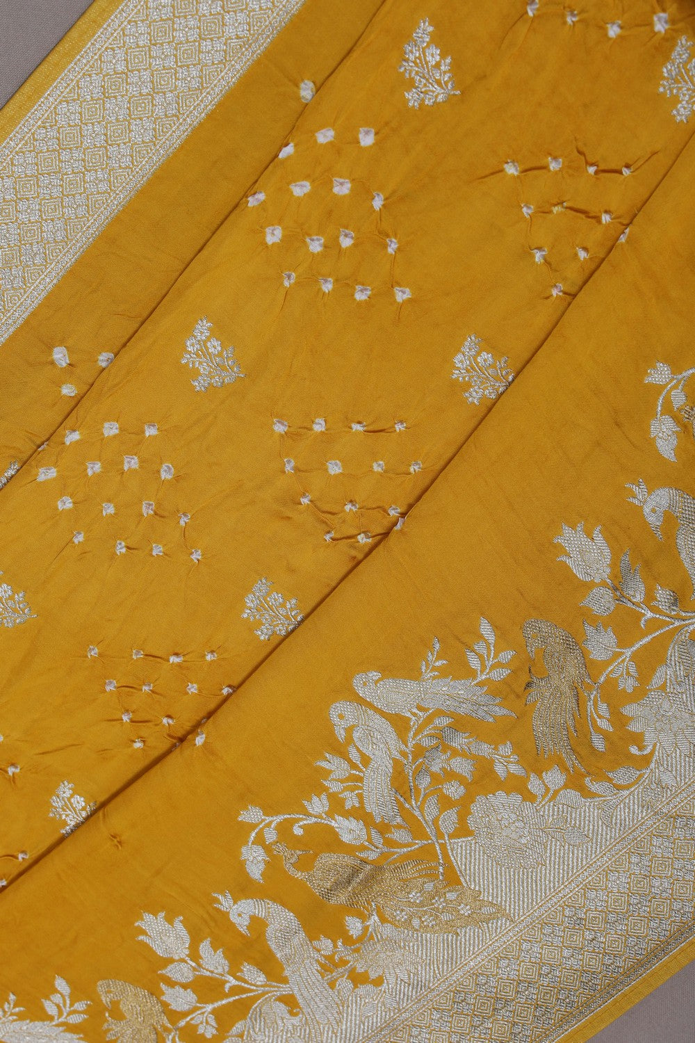 Image of Satin Bandhani Yellow Saree