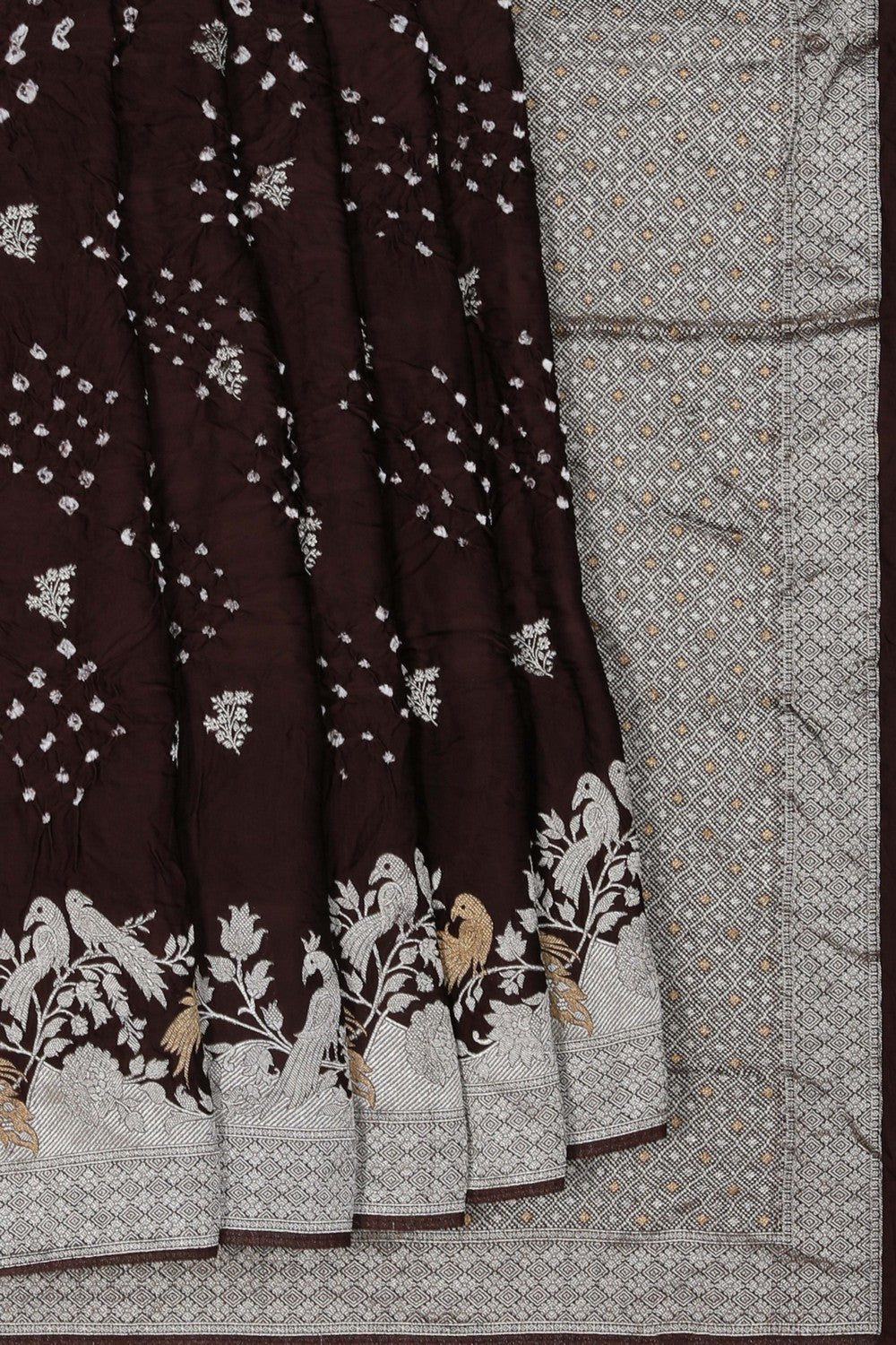 Image of Satin Bandhani Brown Saree