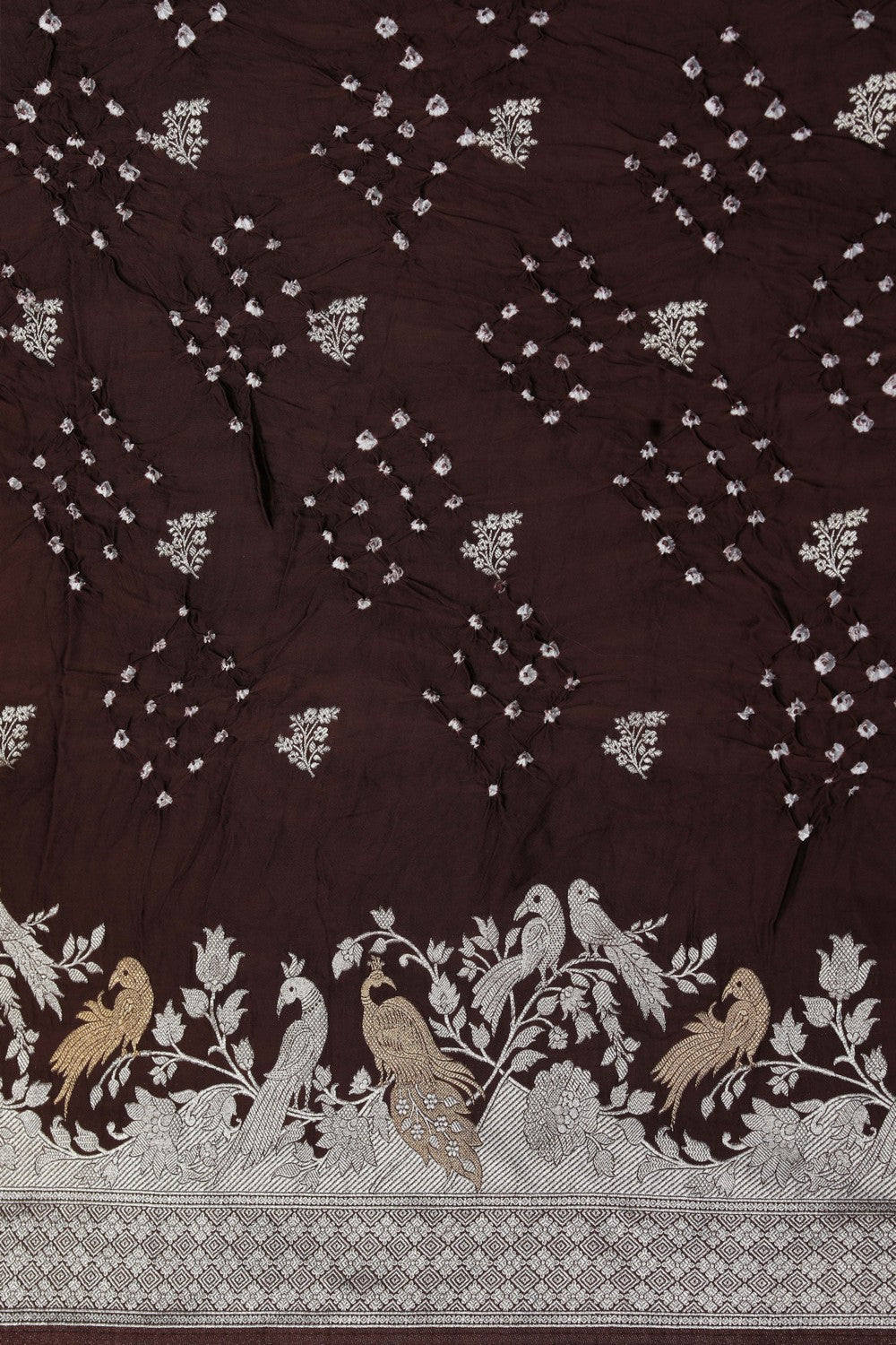 Image of Satin Bandhani Brown Saree