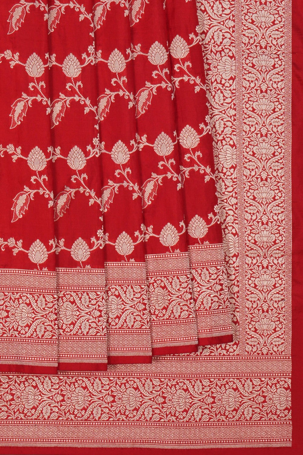 Image of Banarasi Brocade Silk Red Saree