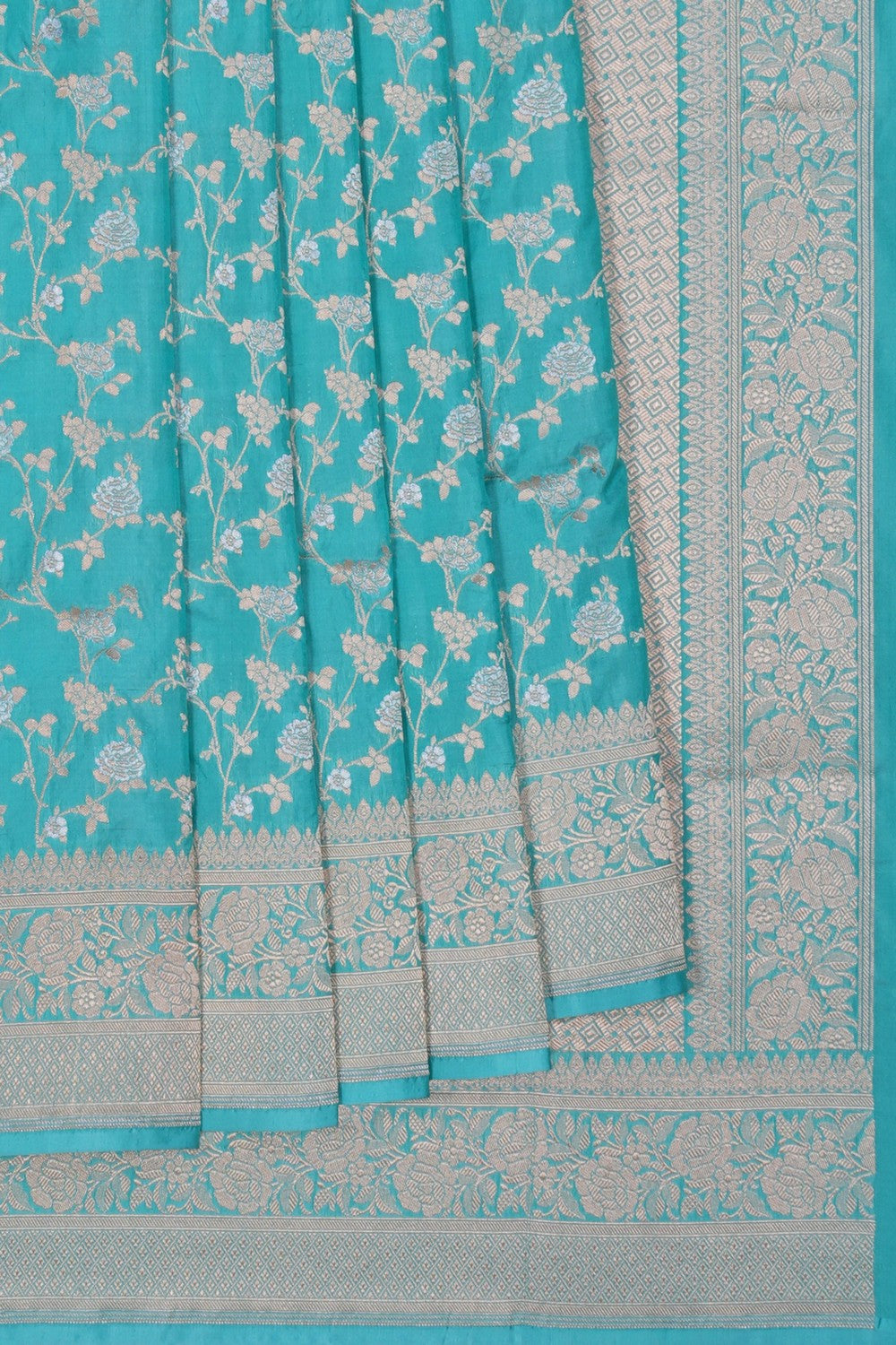 Image of Banarasi Brocade Silk Turquoise Blue Saree