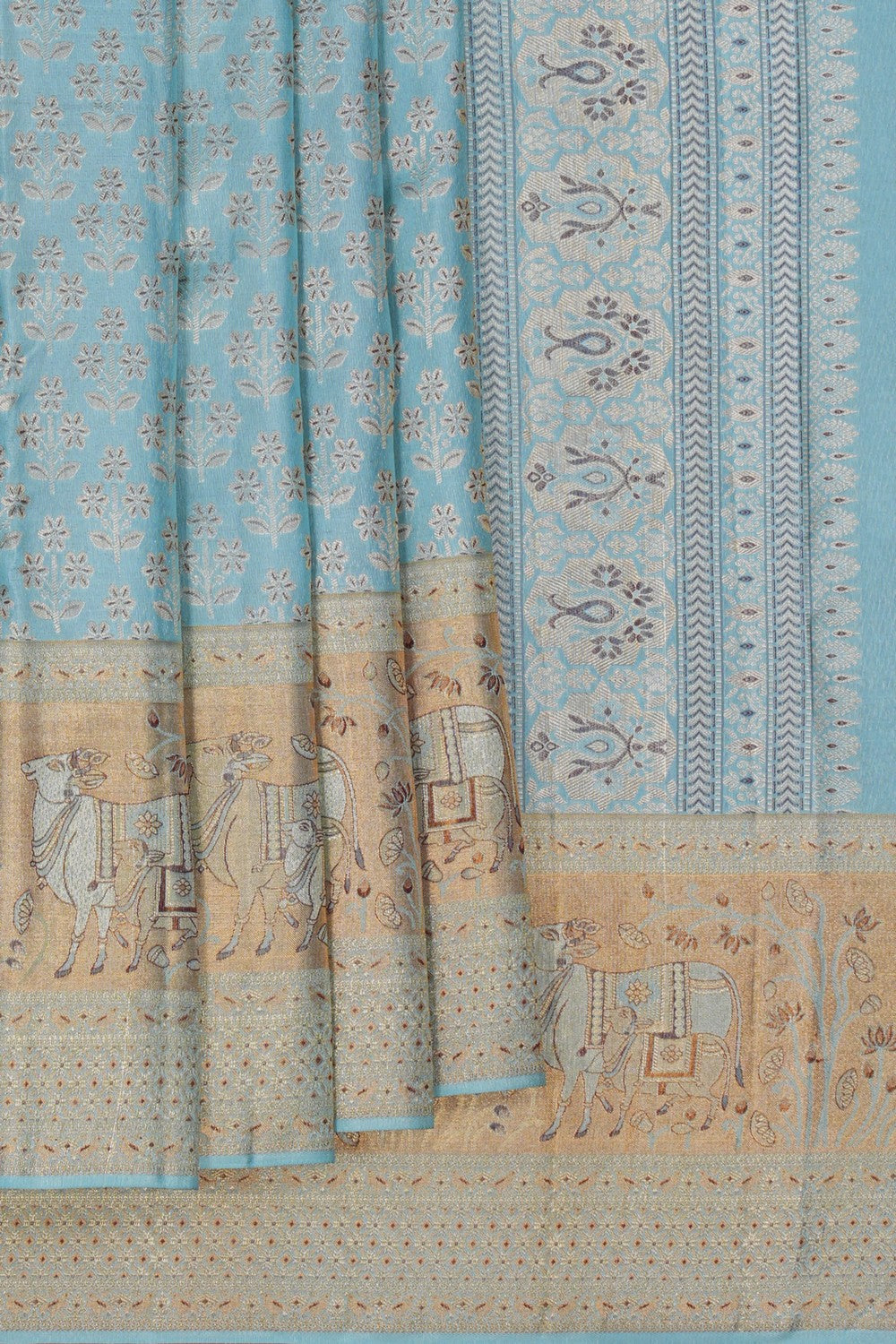 Image of Kanchipattu Tissue Brocade Blue Saree