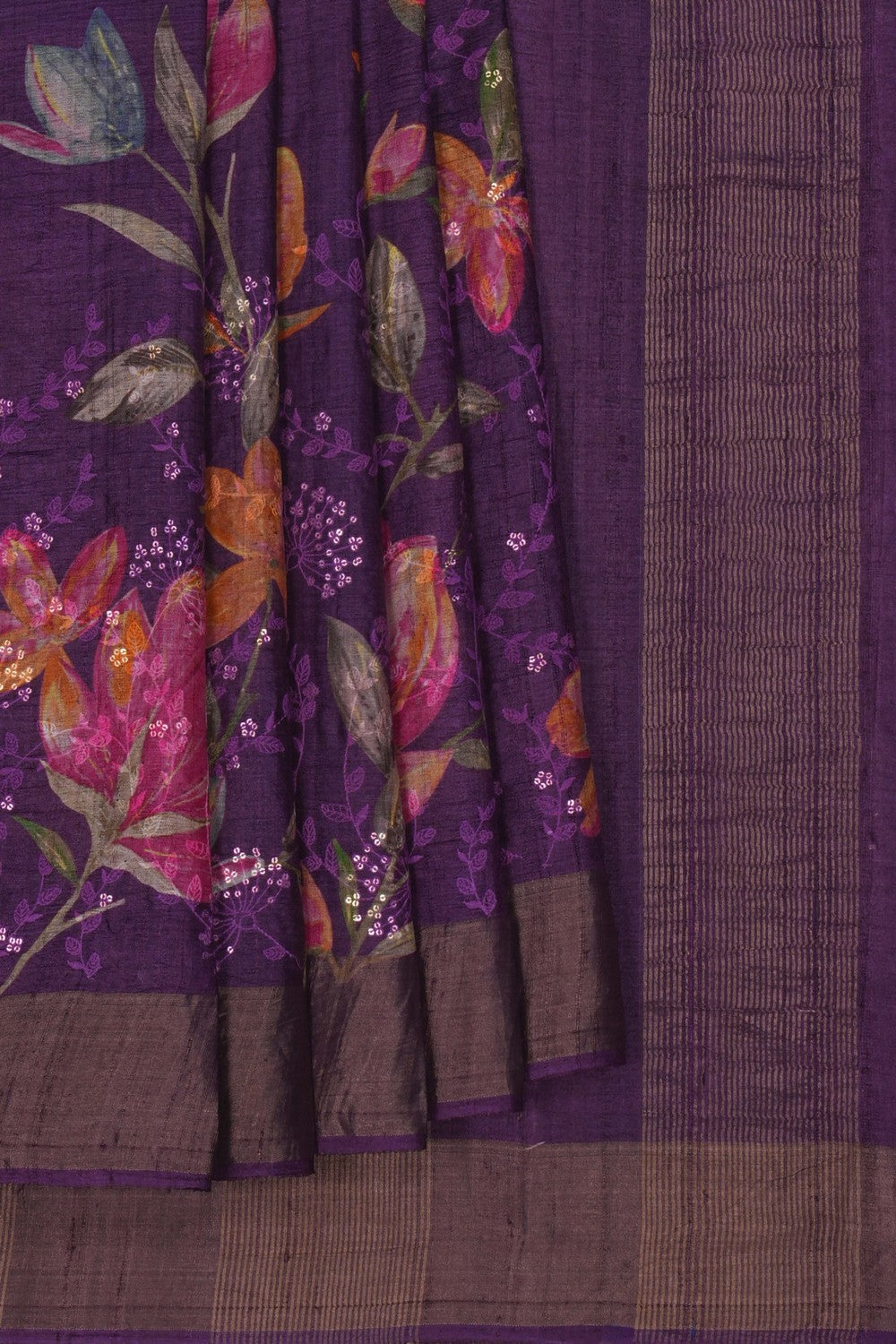 Image of Tussar Silk Embroidery Saree