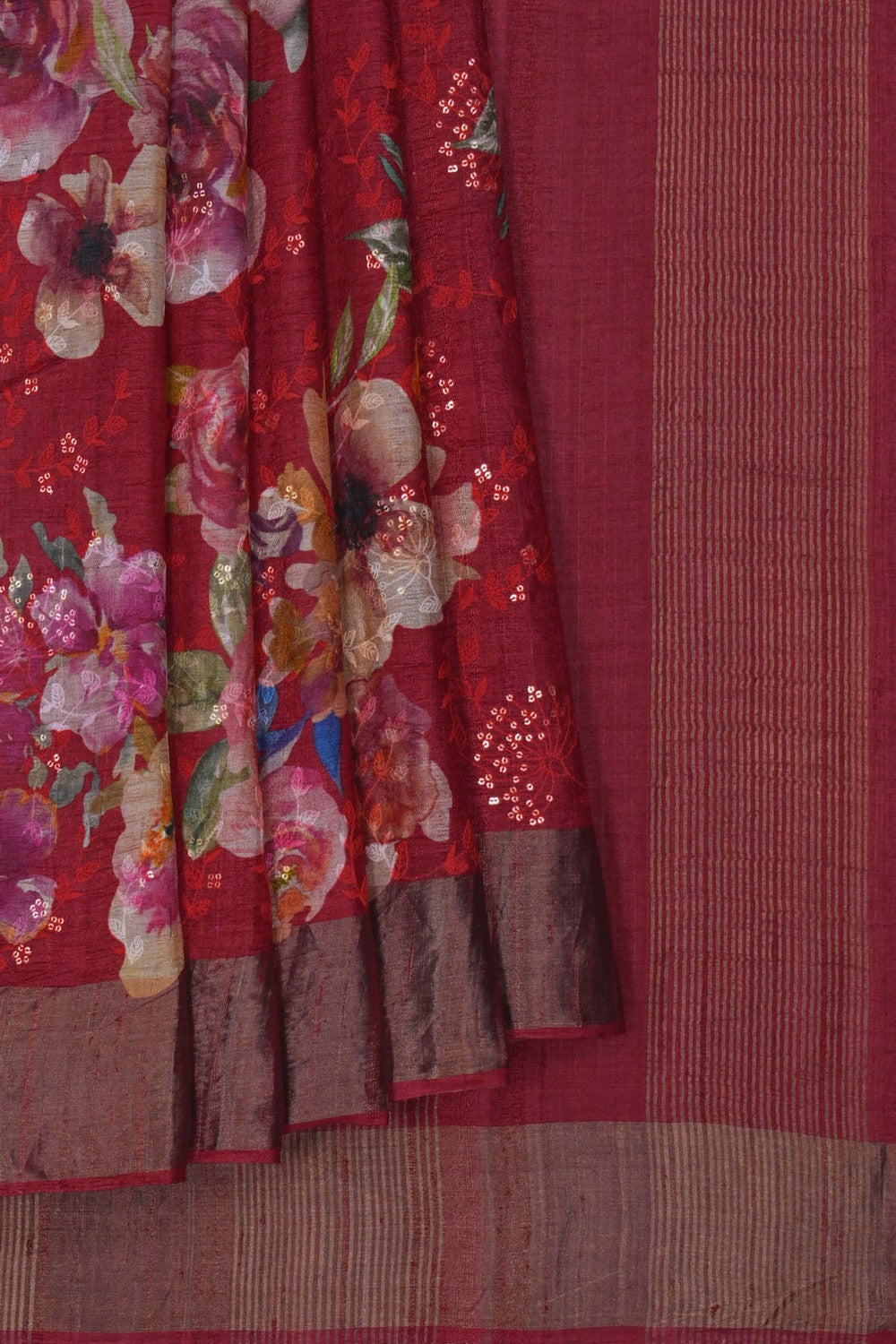 Image of Tussar Silk Embroidery Saree