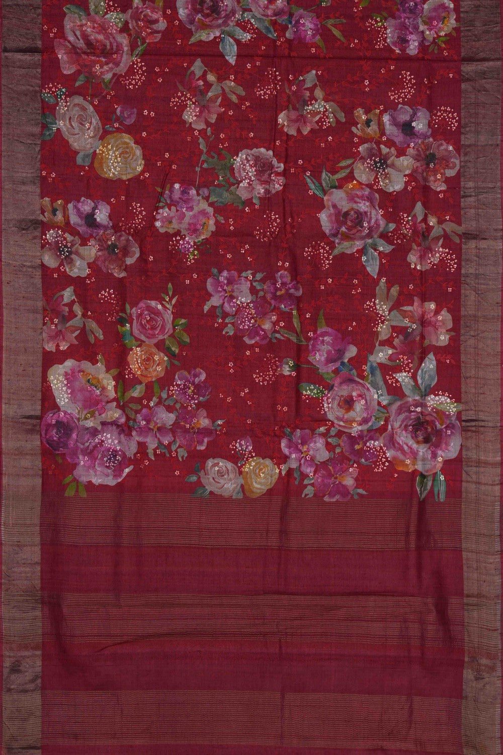 Image of Tussar Silk Embroidery Saree