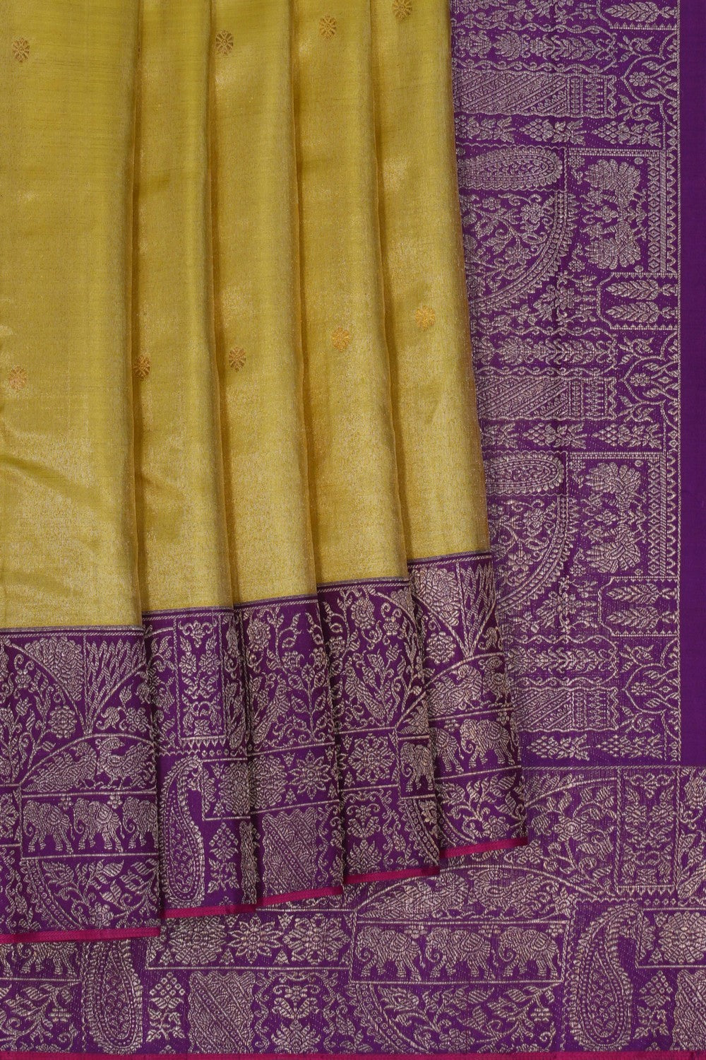 Image of Arani Shimmering Silk Lime-Green Saree