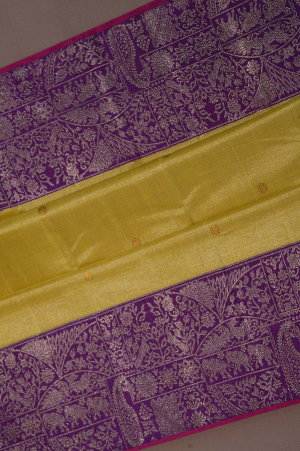 Image of Arani Shimmering Silk Lime-Green Saree