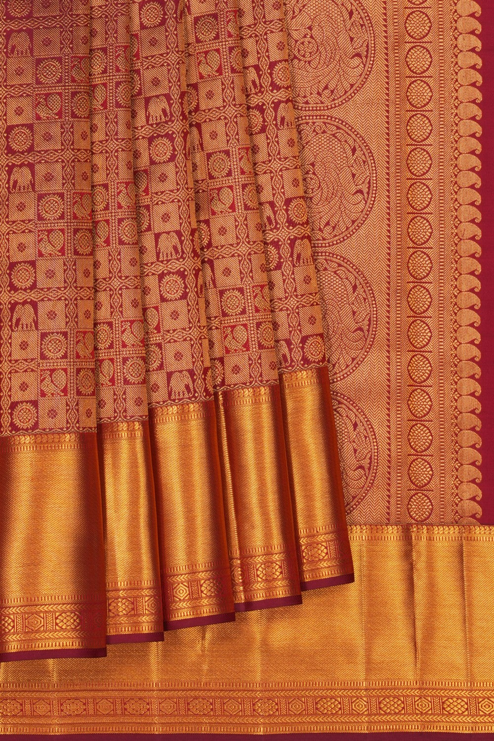 Image of Maroon Brocade Kanchipattu Saree