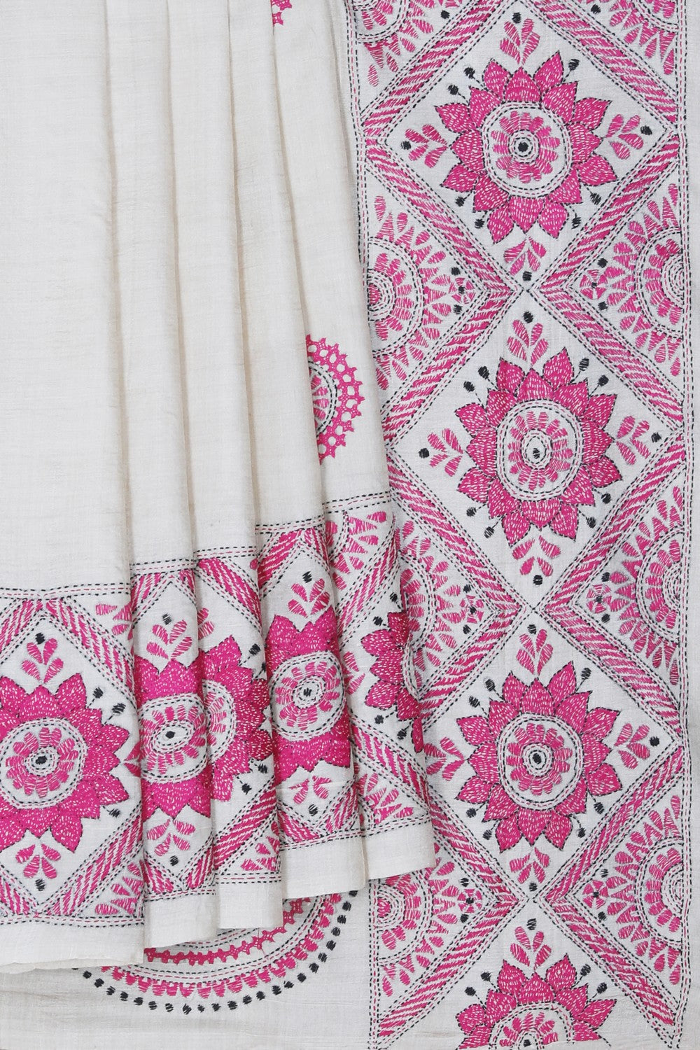 Image of Tussar Silk Kantha Embroidery Saree