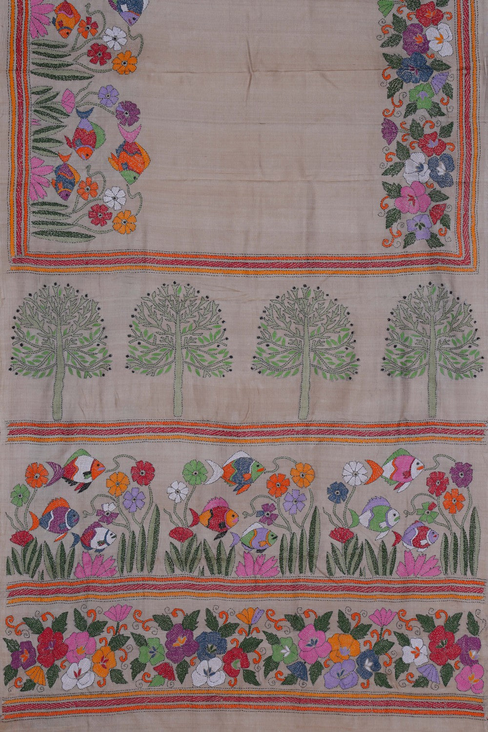 Image of Tussar Silk Kantha Embroidery Saree