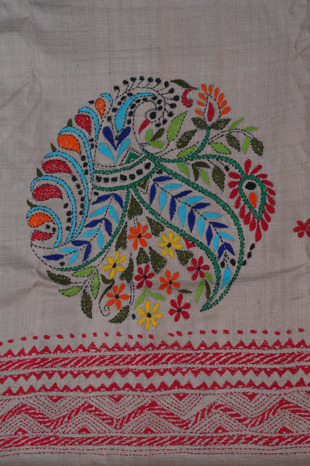 Image of Tussar Silk Kantha Embroidery Saree