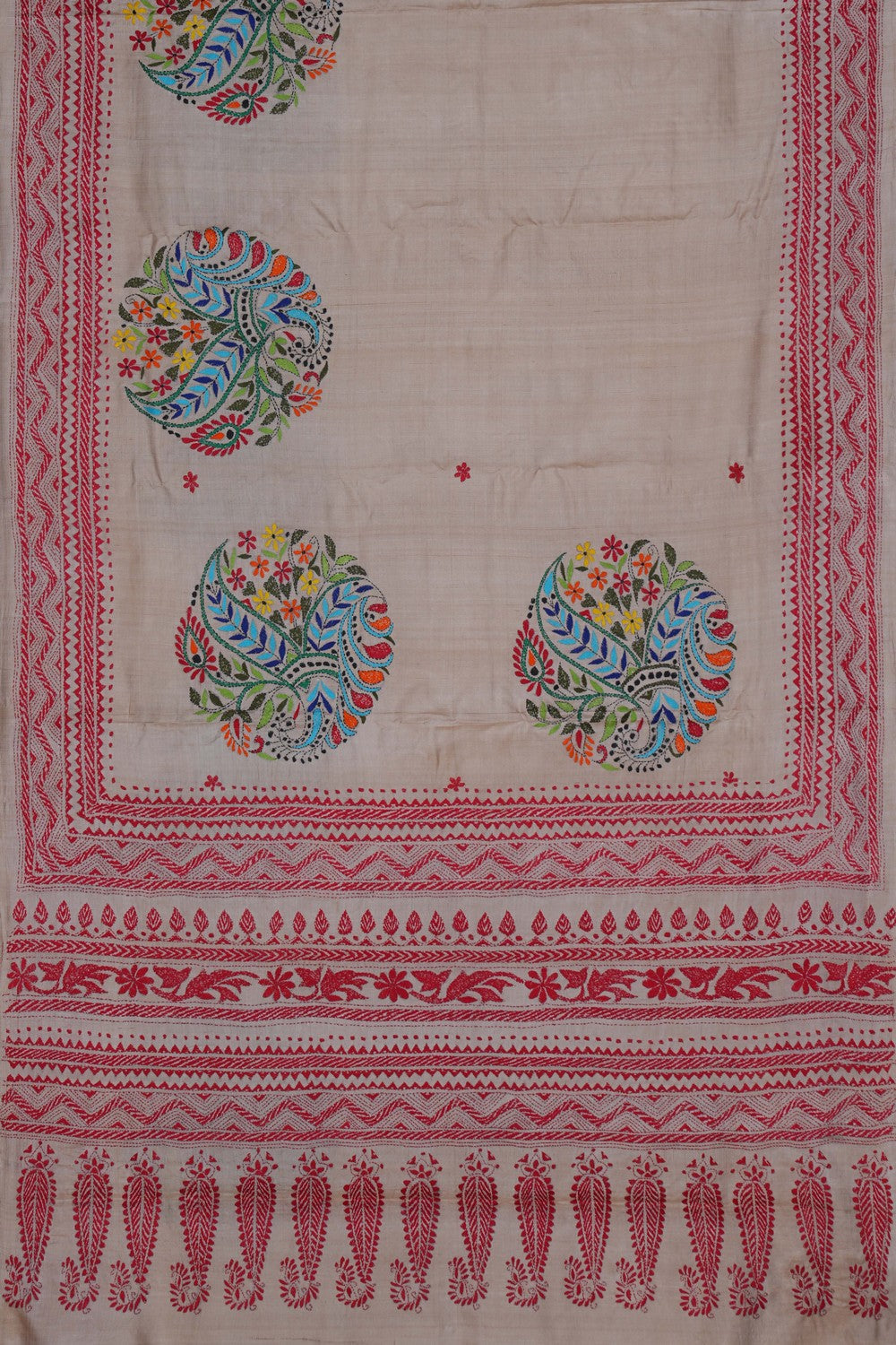 Image of Tussar Silk Kantha Embroidery Saree