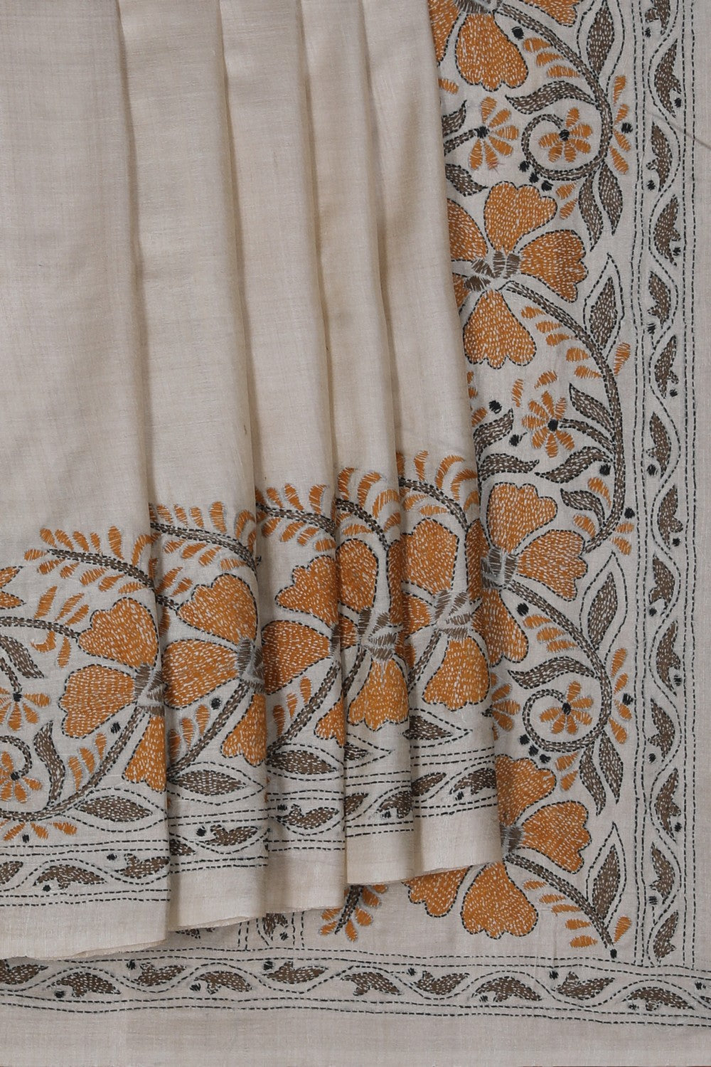 Image of Tussar Silk Kantha Embroidery Saree