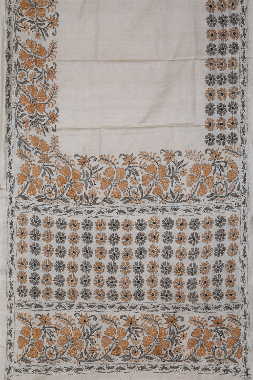 Image of Tussar Silk Kantha Embroidery Saree