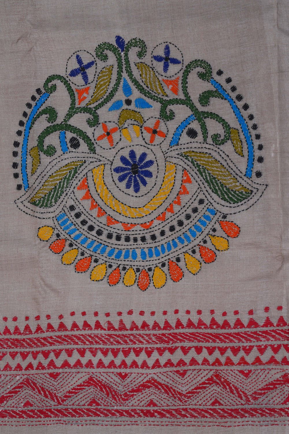 Image of Tussar Silk Kantha Embroidery Saree