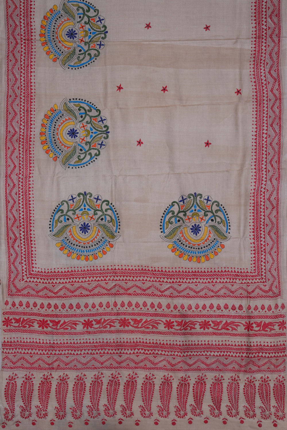 Image of Tussar Silk Kantha Embroidery Saree