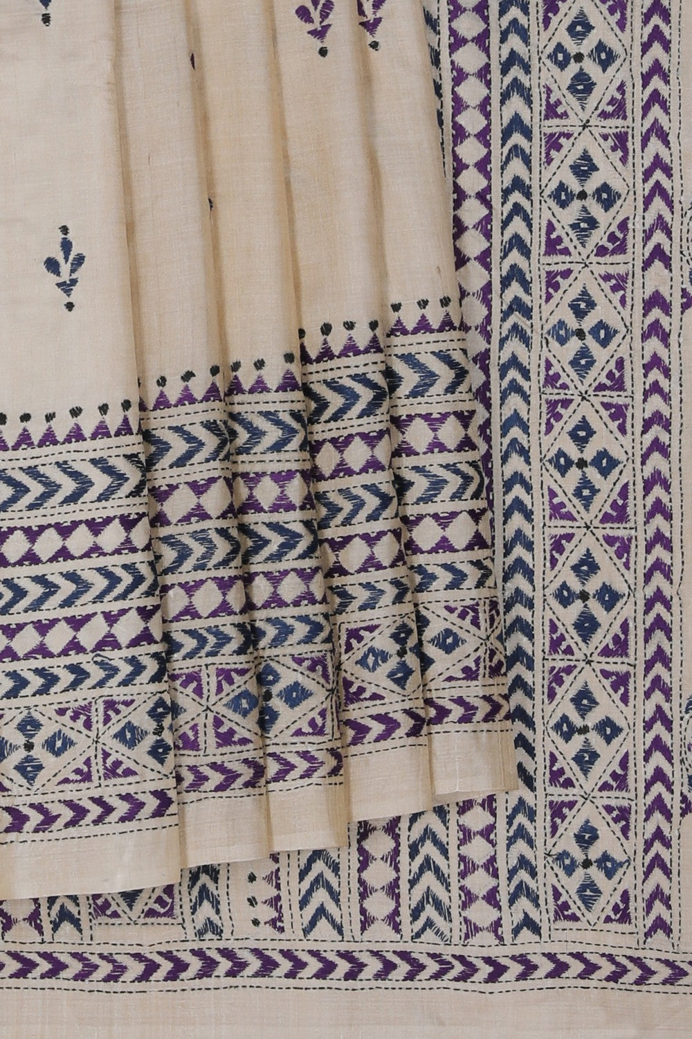 Image of Tussar Silk Kantha Embroidery Saree