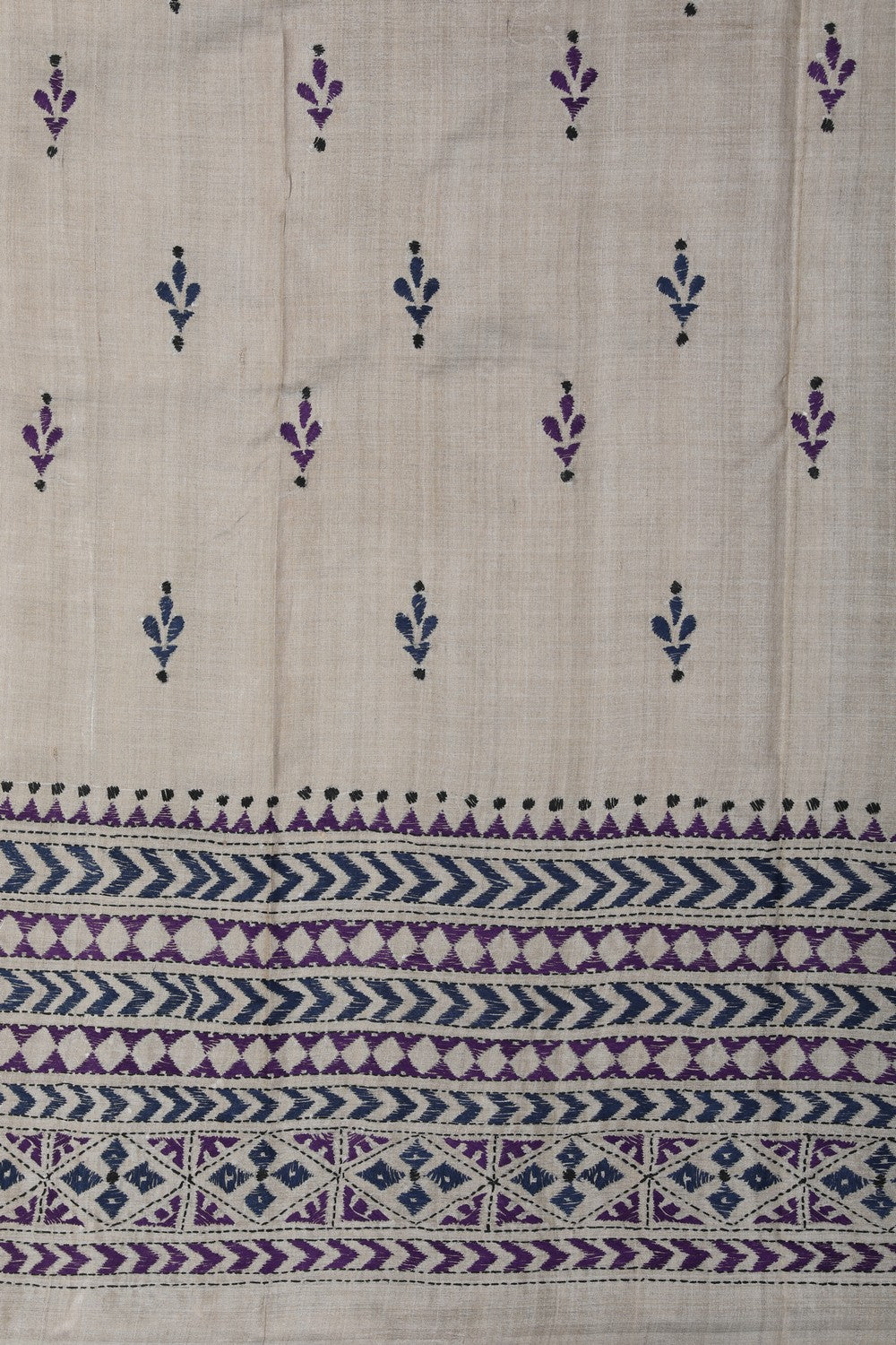 Image of Tussar Silk Kantha Embroidery Saree