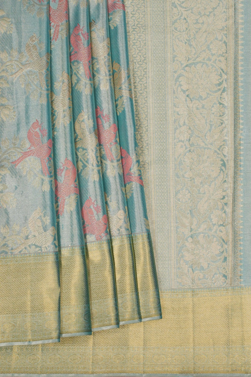 Image of Sea Blue Tissue Brocade Kanchipattu Saree