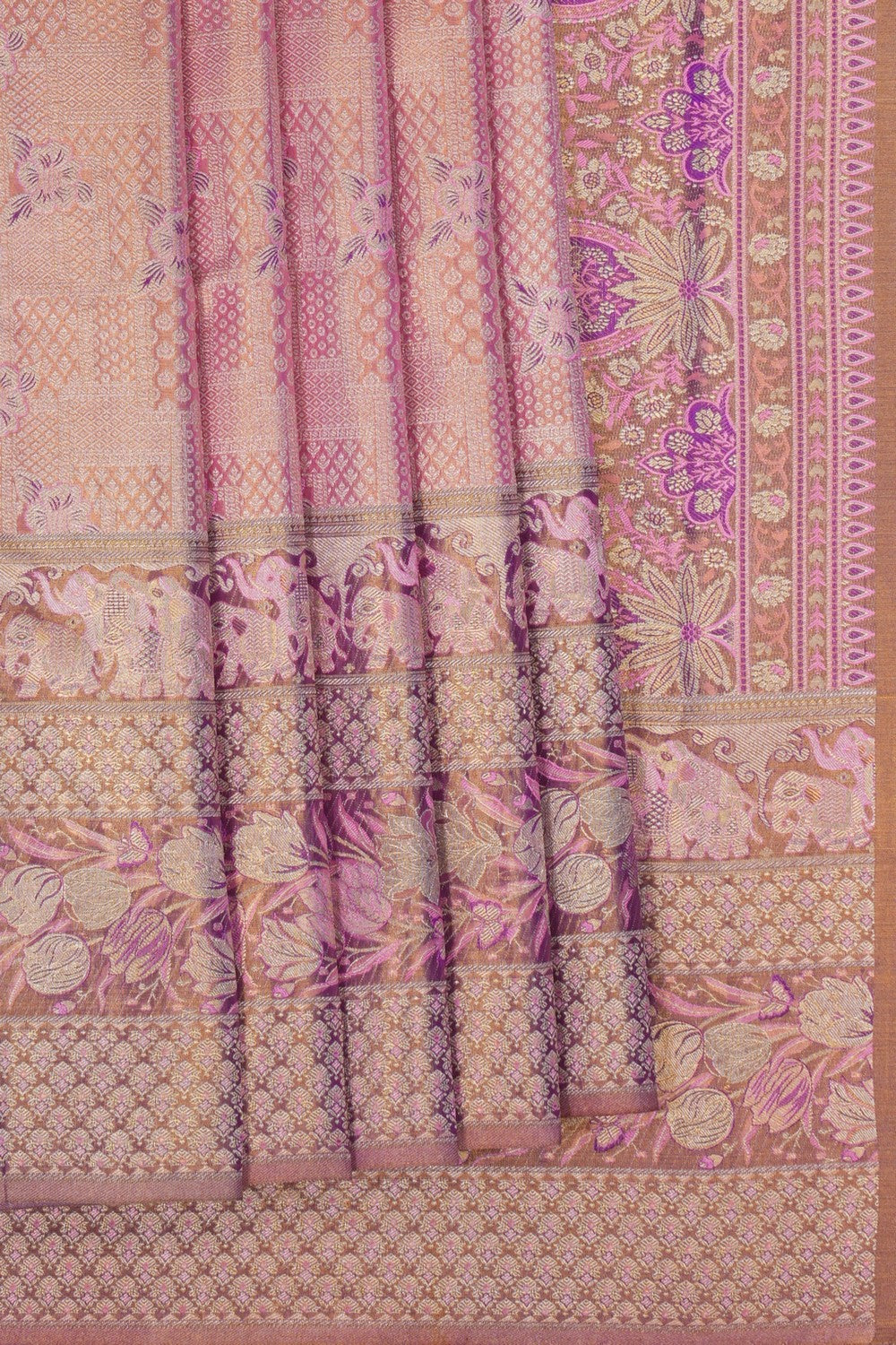 Image of Pink Tissue Brocade Kanchipattu Saree
