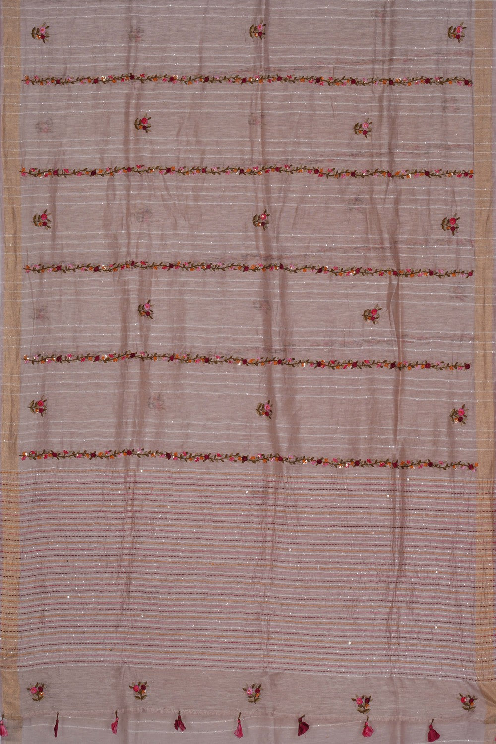 Image of Linen Embroidered Beige Saree