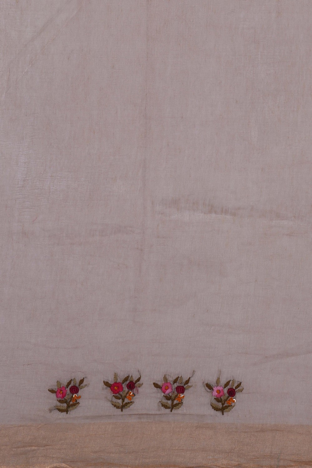 Image of Linen Embroidered Beige Saree