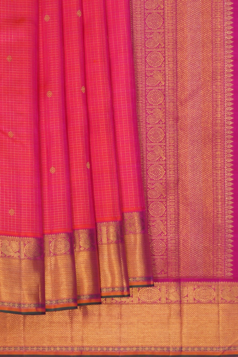 Image of Kanchipuram Silk Fuchsia-Pink Saree