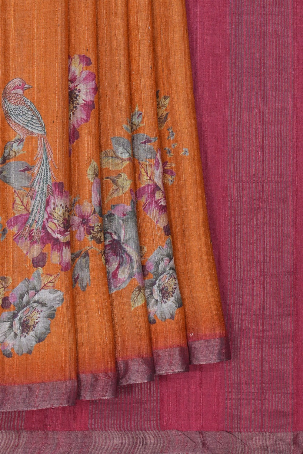 Image of Tussar Silk Floral Printed Saree