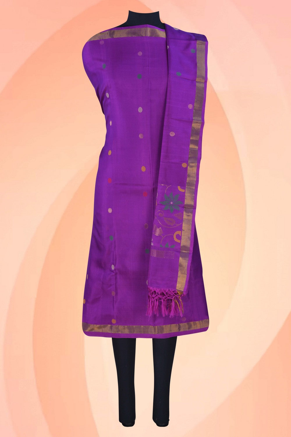 Image of Uppada Silk Unstitched Suit With Dupatta (2 Pcs Set)