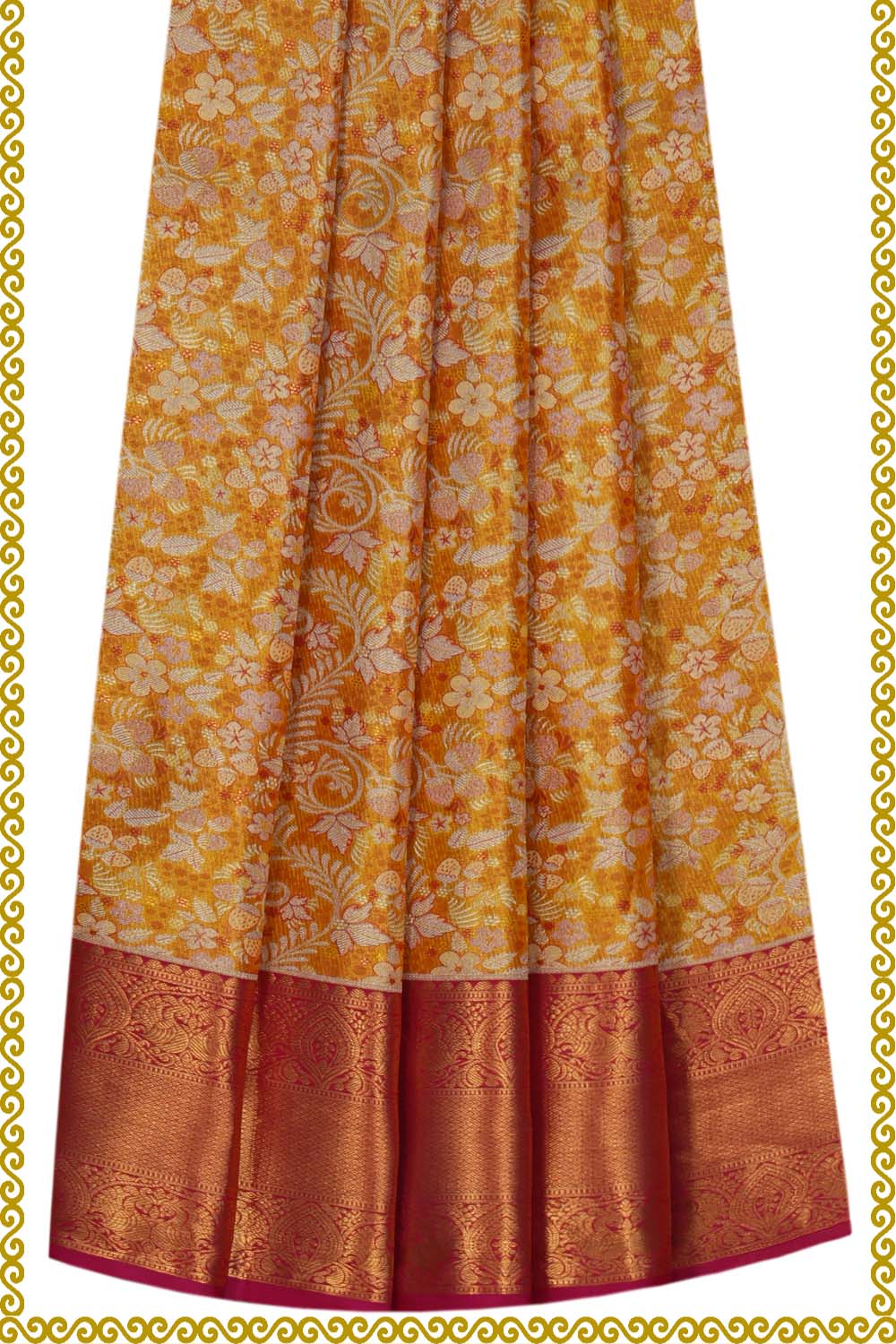 Image of Kanchipattu Pavada Gold Unstitched Set