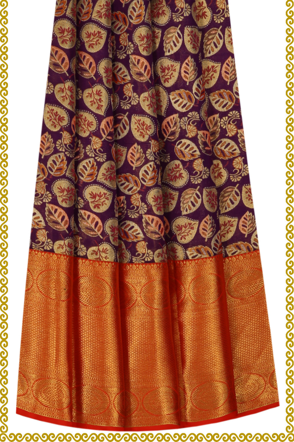 Image of Kanchipattu Pavada Purple Unstitched Set