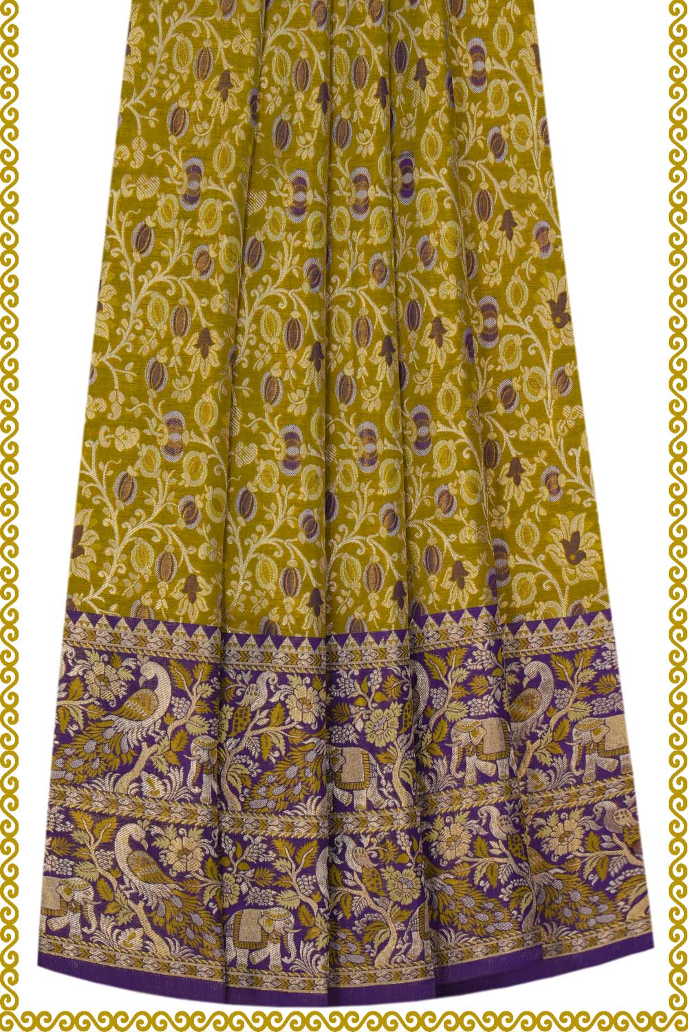 Image of Kanchipattu Pavada Green Unstitched Set