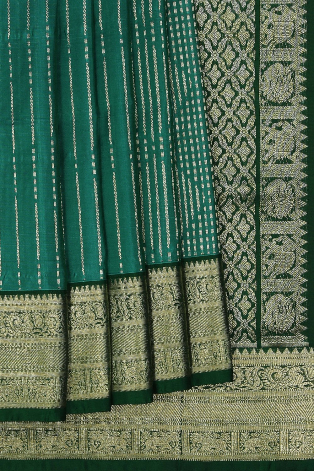 Image of Venkatagiri Brocade Teal-Green Saree