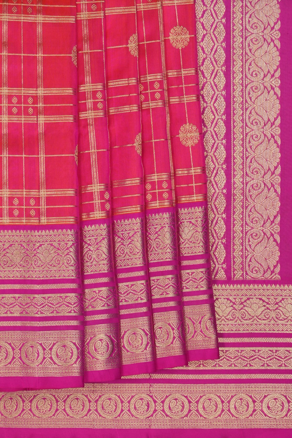 Image of Venkatagiri Kattam Fuchsia-Pink Saree