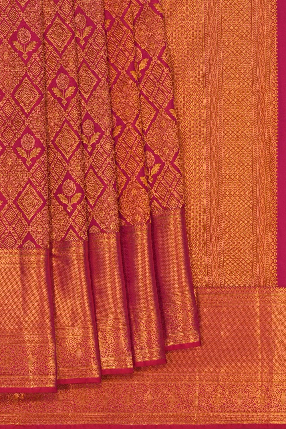 Image of South Silk Brocade Fuchsia Pink Saree