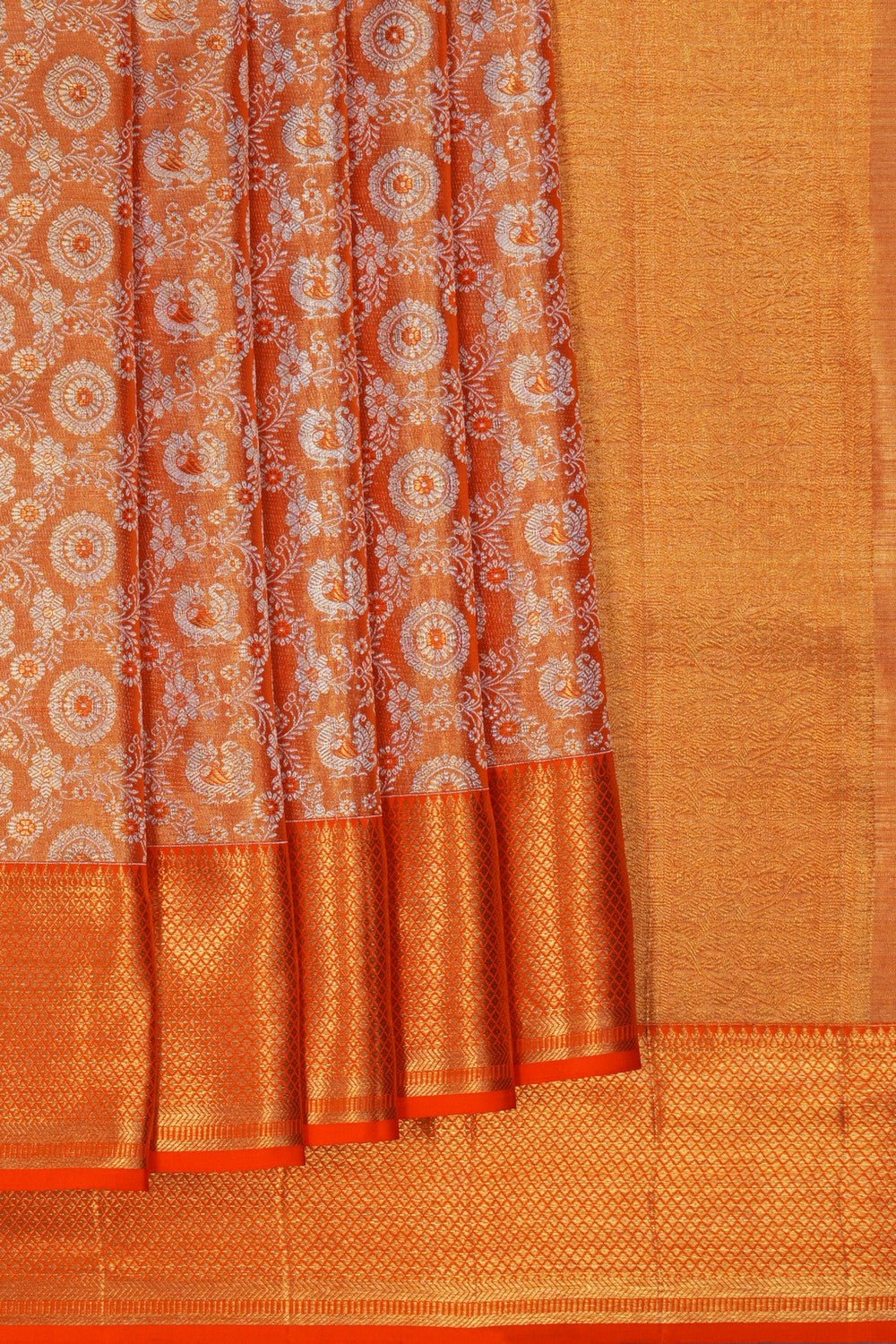 Image of Kanchipattu Tissue Brocade Orange Saree