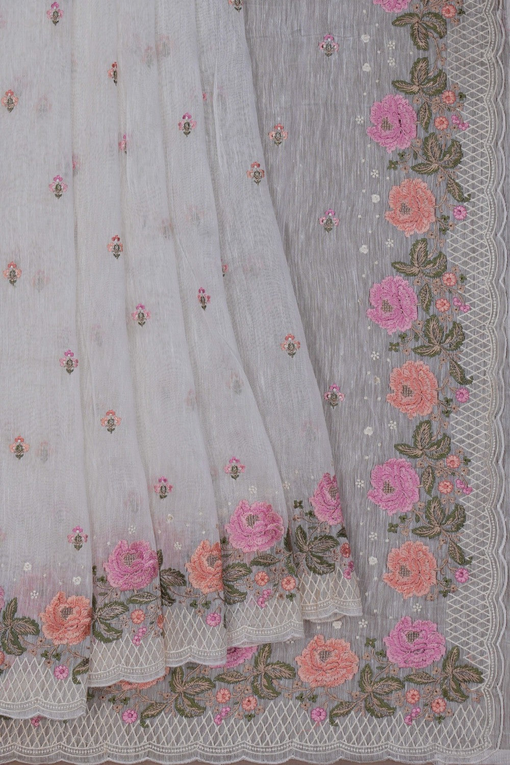Image of Linen Embroidered Saree